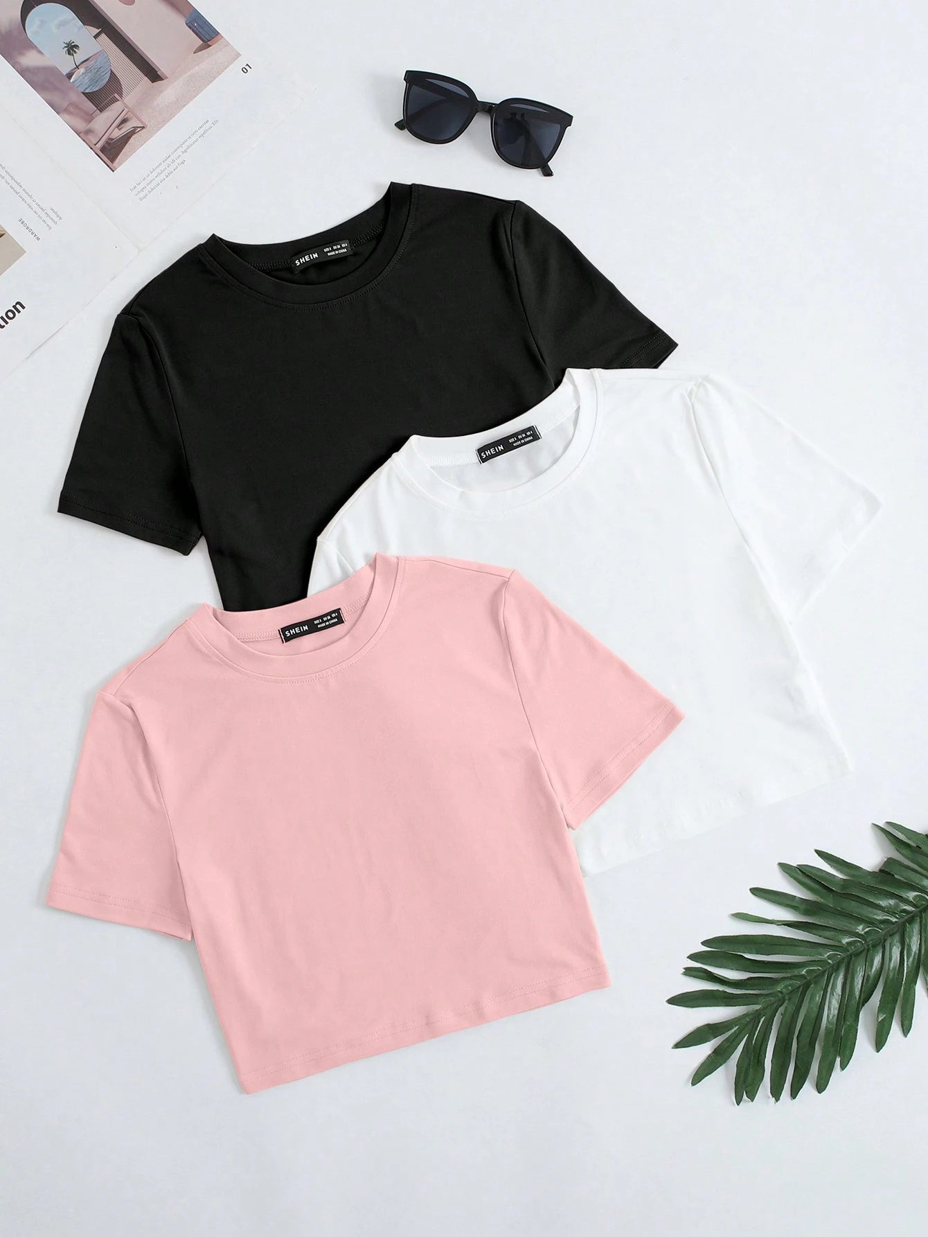 3pcs Solid Crop Tee