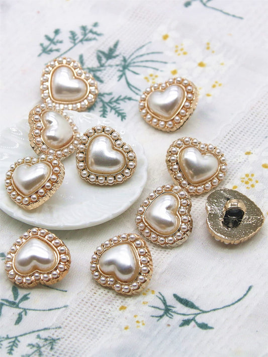 10pcs Faux Pearl Decor Heart Design Button