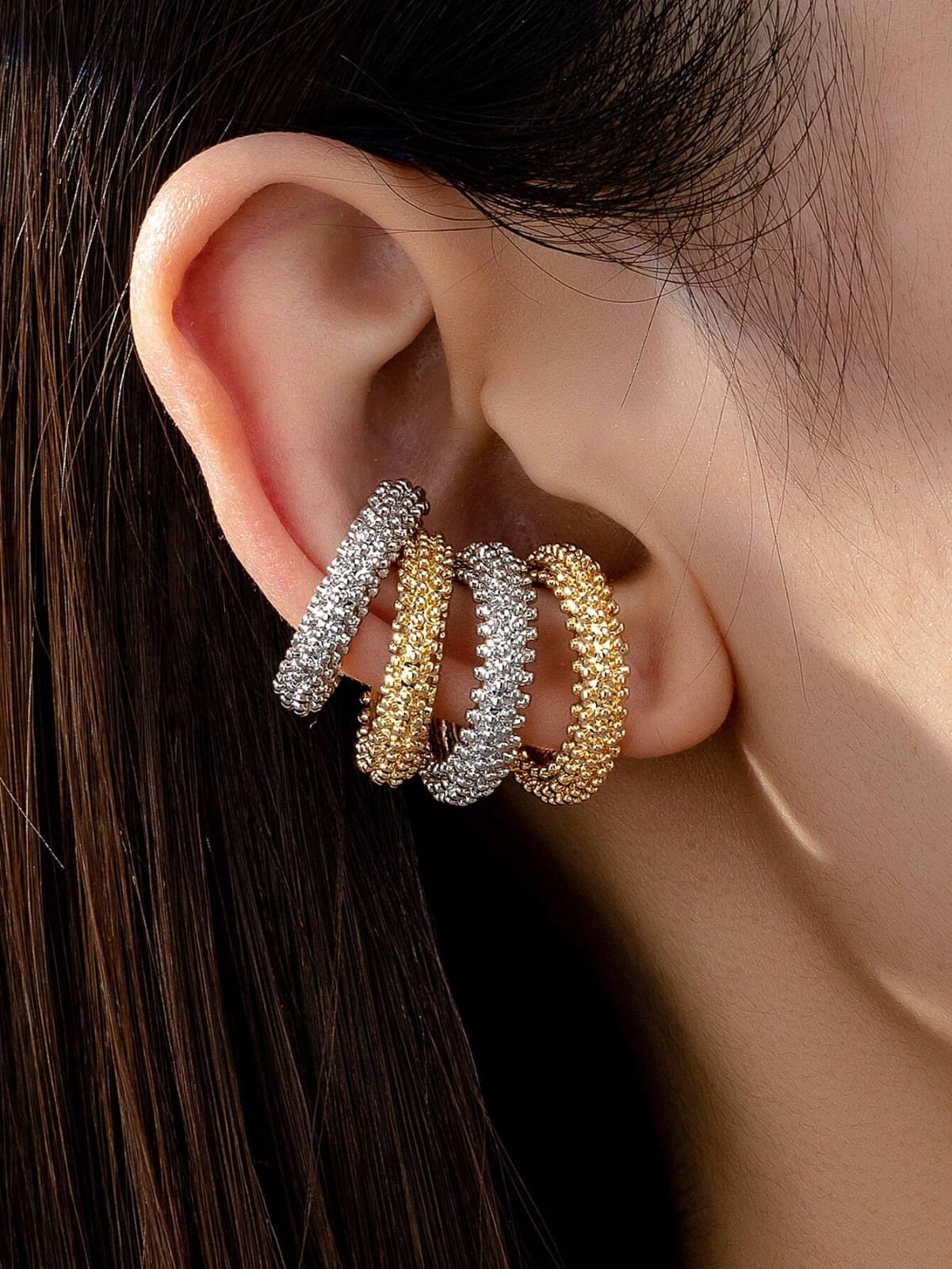 4pcs/Set Minimalist Thick Metal Layered Ear Cuff Earrings Set
