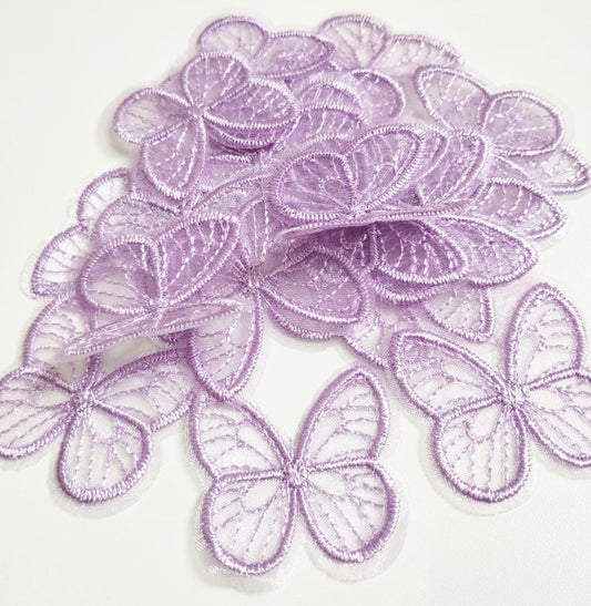 10pcs Lavender Embroidered Butterfly Patches