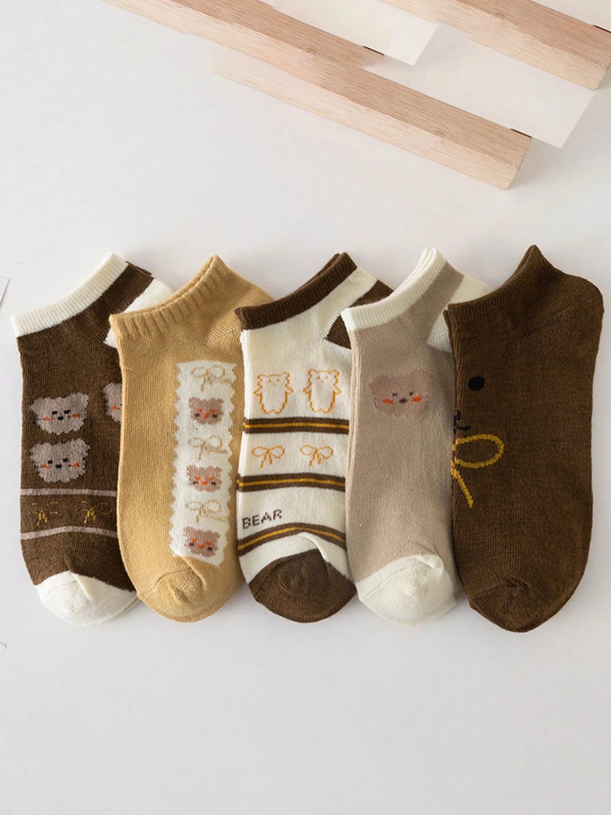 5pairs Women's Short Socks With Bear Print