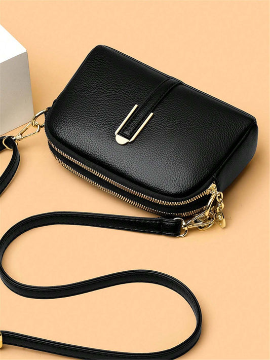 2-Layer Zipper Diagonal Shoulder Bag