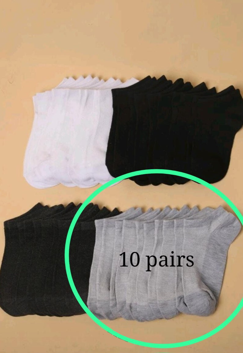 10 Pairs Of Unisex Short Socks, Sports Socks, Grey Color
