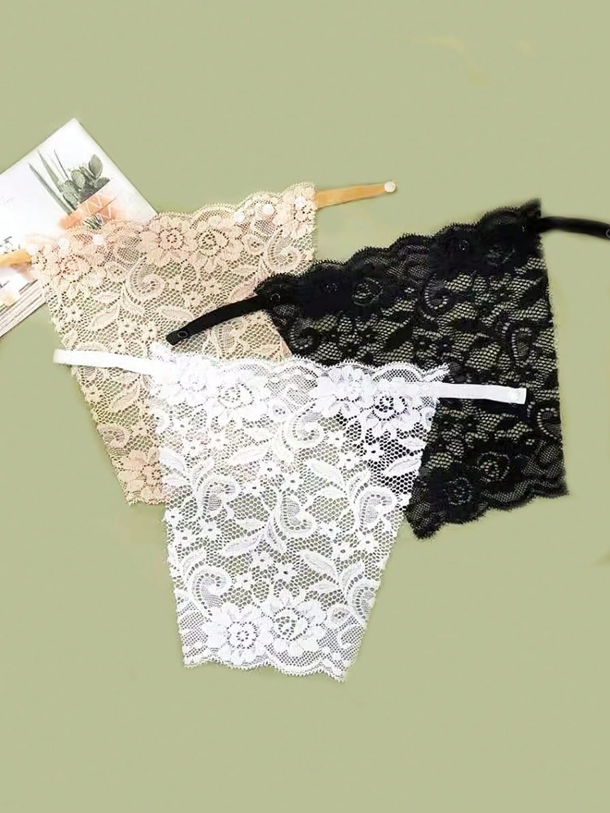 3pcs/Set Black & White & Nude Lace Detachable Bra Bandeau
