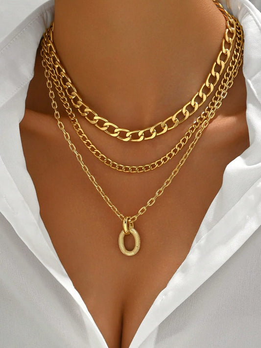 Fashionable Hip-Hop Aluminum Multi-Layer Necklace