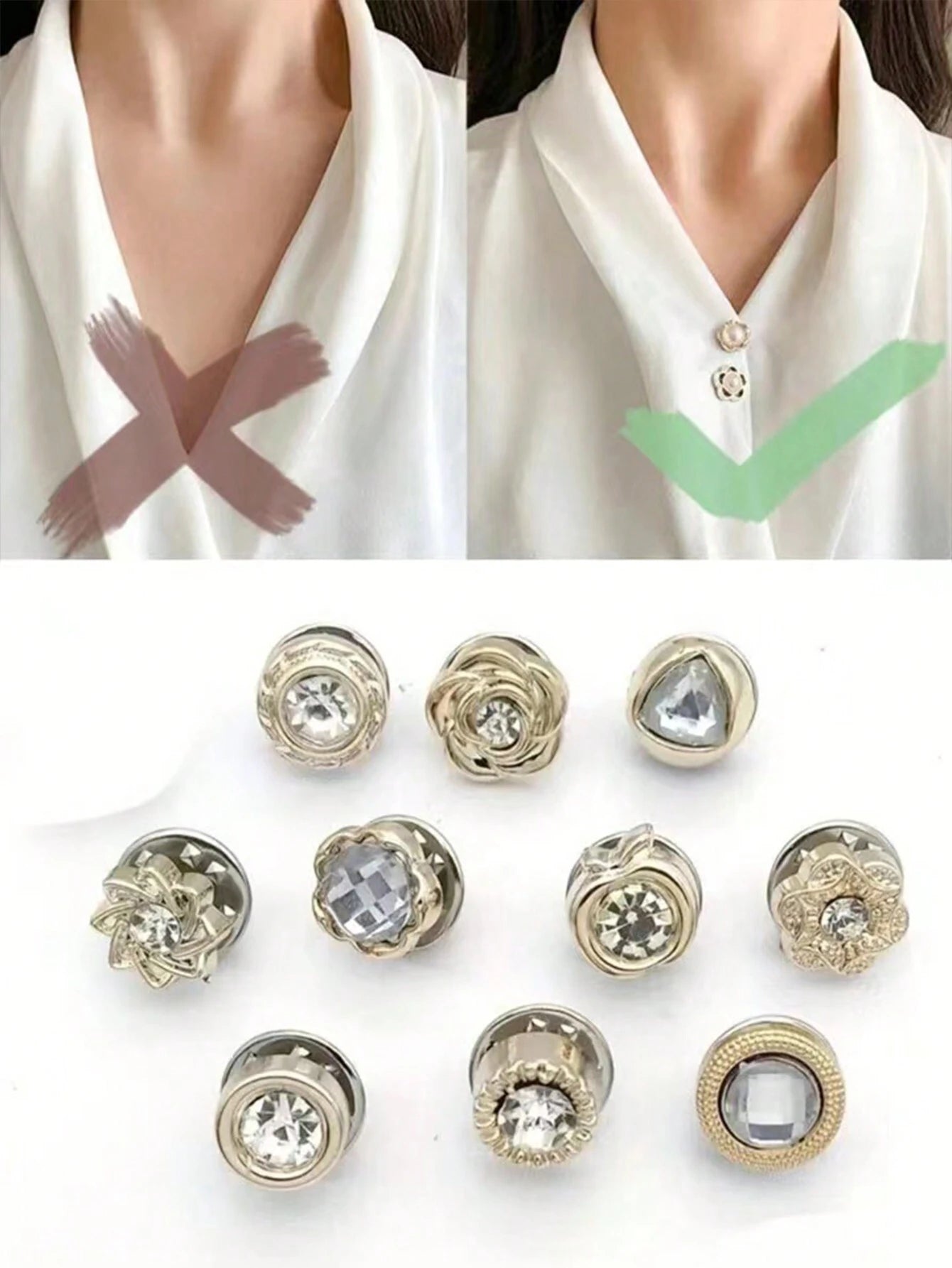 10pcs Anti Slip Buckle, Rhinestone Brooch Pin