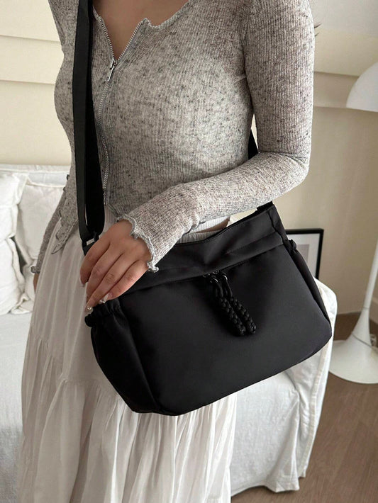 Stylish Solid Color Large Capacity Zipper Bag Crossbody Bag