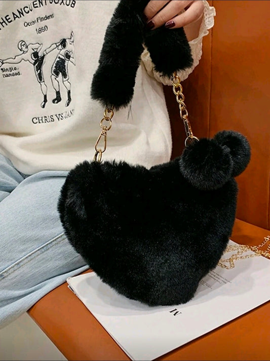 Furry Purse Heart Shaped Fluffy Handbag