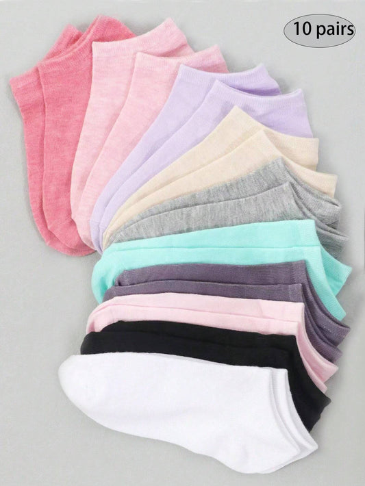 10 Pairs Women's Colorful Short Socks, Shallow Leisure Fashion Thin Socks For Summer