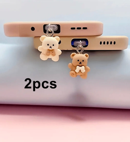 2pcs Cartoon Bear Phone Dust Plug Decoration Type-C