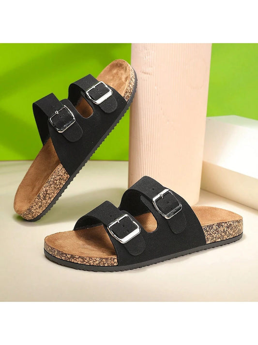 Fashionable Buckle Cork Flat Slippers Holiday Style Unisex Beach Outdoor Casual Slides For Summer