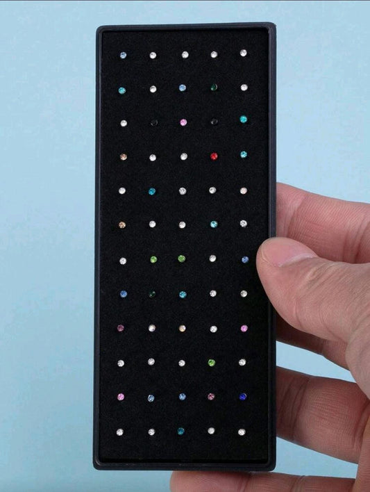 60pcs Stainless Steel Crystal Gem Nose Stud