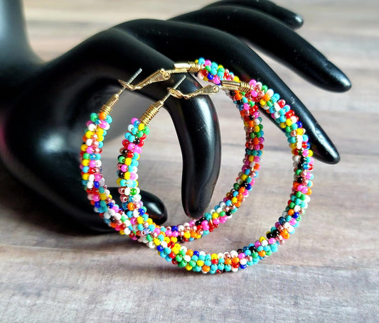 Colorful Beaded Hoop Earrings