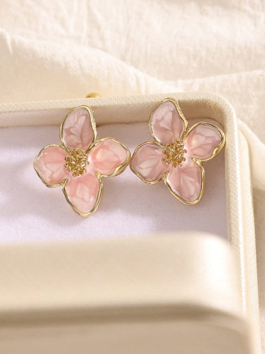 Zinc Alloy Flower Stud Earrings