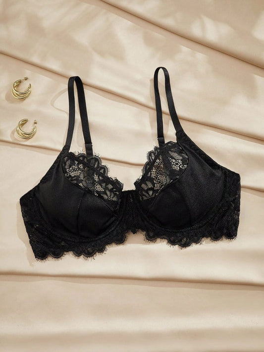 Charlaine Women's Fashion Comfortable Lace Patchwork Underwire Bra French Style