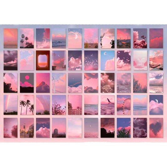YUXIAN 1book/50pcs Pink Sky & Cloud Scenery Photo Stickers